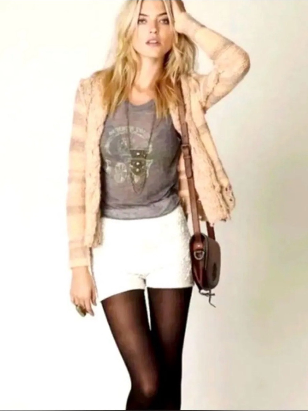 Free People Knit Open Cardigan with Striped Texture